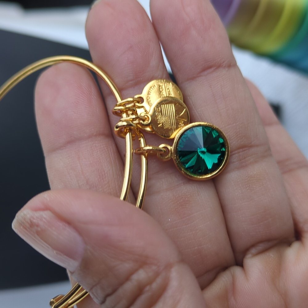 Alex and Ani Gold Bracelet Emerald Green Charm - Picture 6 of 7
